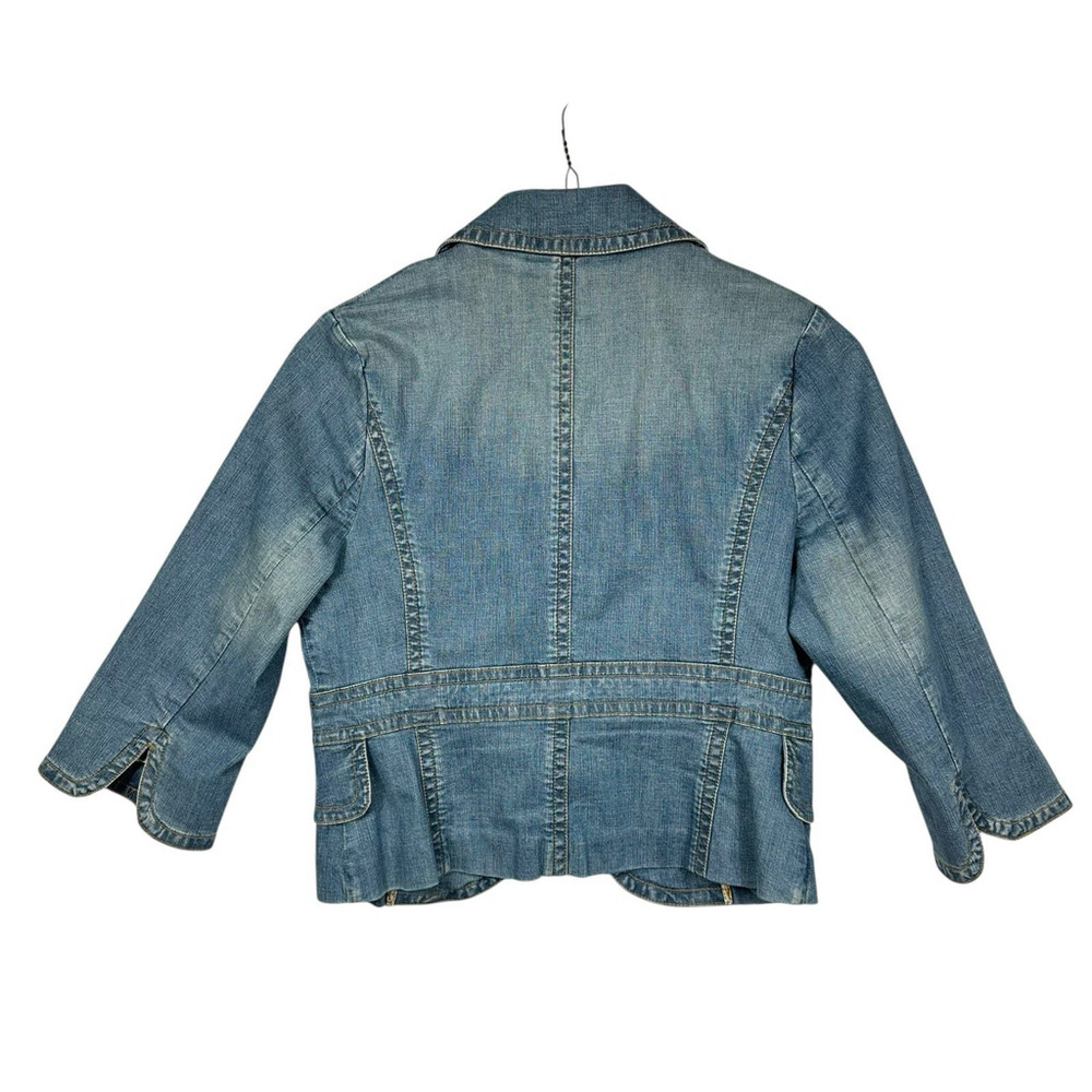Banana Republic Vintage Y2K SS0 2005 Tie Bow Denim Jacket Boho Hippie Size 14 - Picture 3 of 9